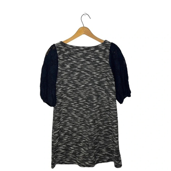 POSTMARK Anthropologie Tweed Black Lace Puff Sleeve Shift Shirt Dress - Picture 6 of 10